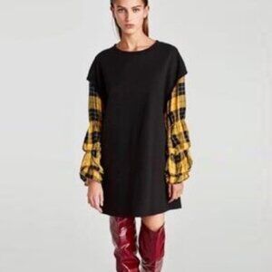 Zara Plaid Sleeve Tunic Sweater Dress